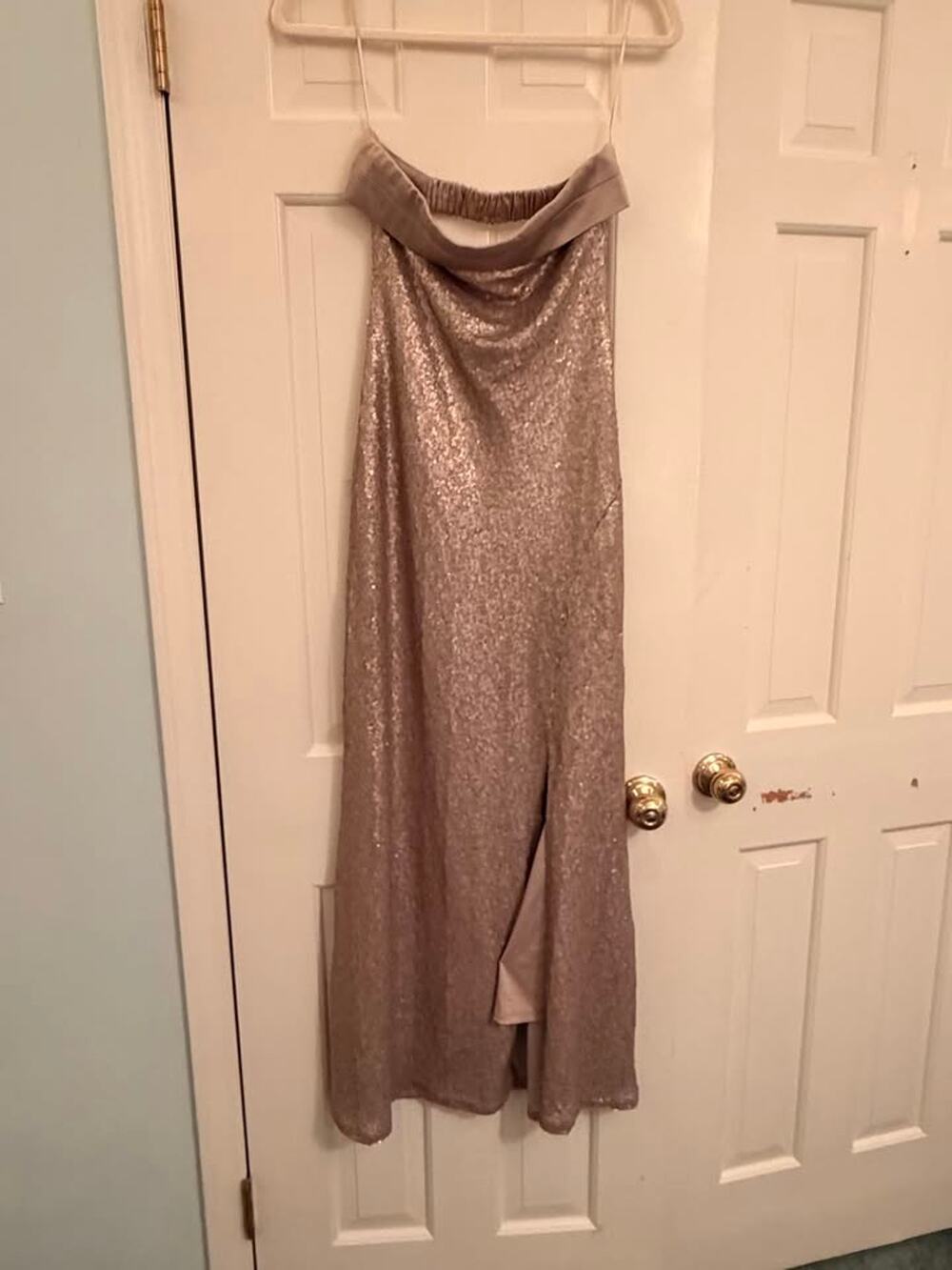 Long Formal Champagne Gold Sequin Dress – Women's - Altar'd State Small